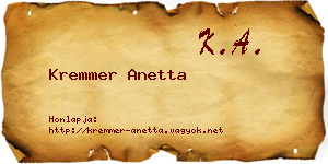 Kremmer Anetta névjegykártya